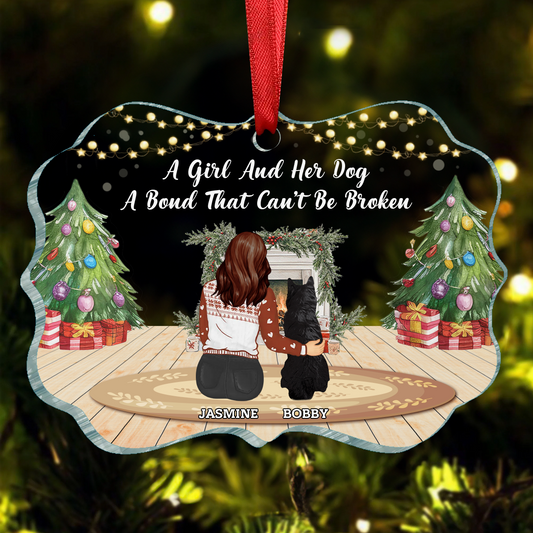 A Bond That Can't Be Broken Dog Hugging Christmas - Personalized Medallion Acrylic Ornament