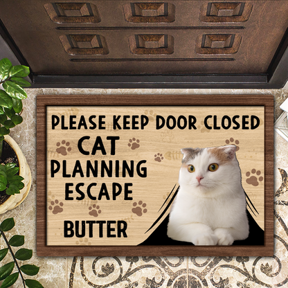 Custom Photo Cats Planning Escape - Personalized Doormat