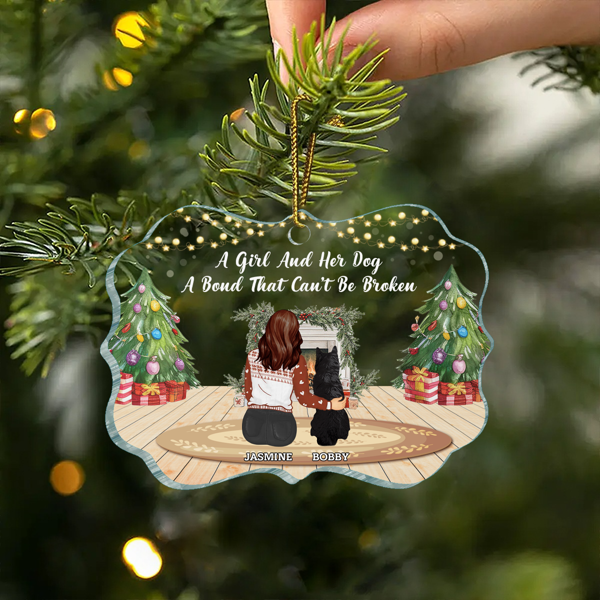 A Bond That Can't Be Broken Dog Hugging Christmas - Personalized Medallion Acrylic Ornament