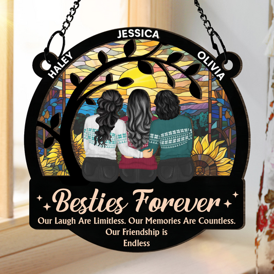 Limitless Laugh Countless Memories Endless Friendship Besties - Personalized Window Hanging Suncatcher Ornament