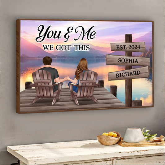 Lake Dock Couple Sitting Holding Hands Sign Posts Personalized Poster, Home Decoration, Gift For Her, For Him