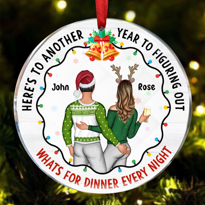 Christmas Couple Figuring Out Dinner - Personalized Circle Acrylic Ornament