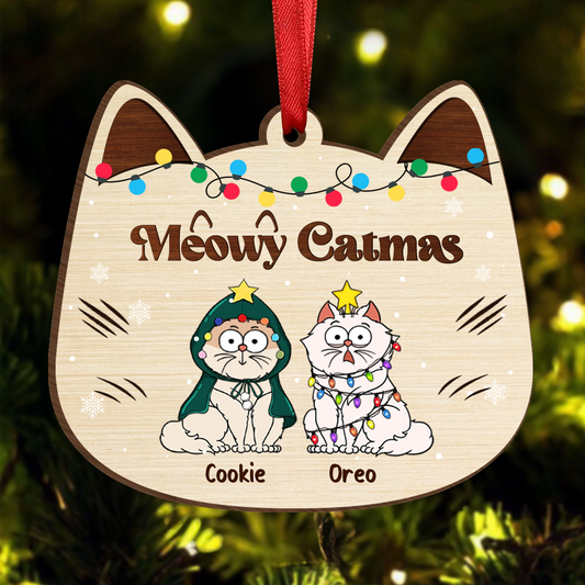 Meowy Catmas - Personalized Custom Shaped Wooden Ornament