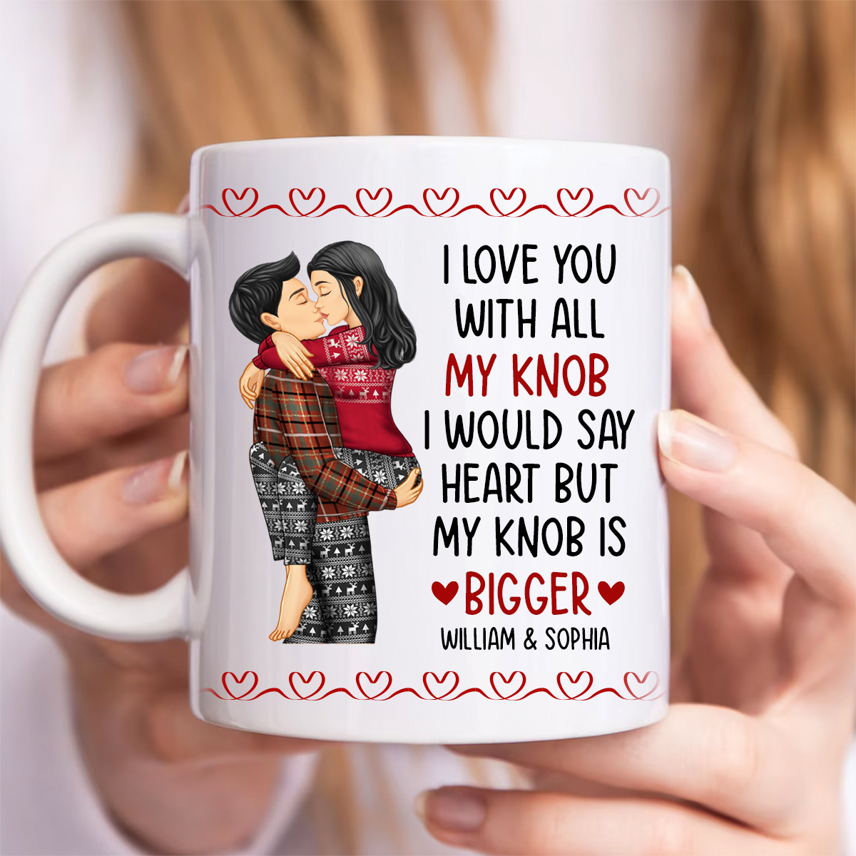 Kissing Couple Funny I Love You With All My Heart - Personalized Mug