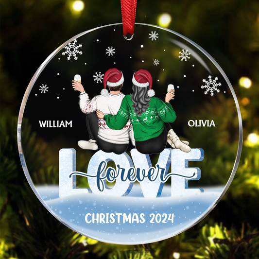 Love Forever Christmas Couple - Personalized Circle Acrylic Ornament