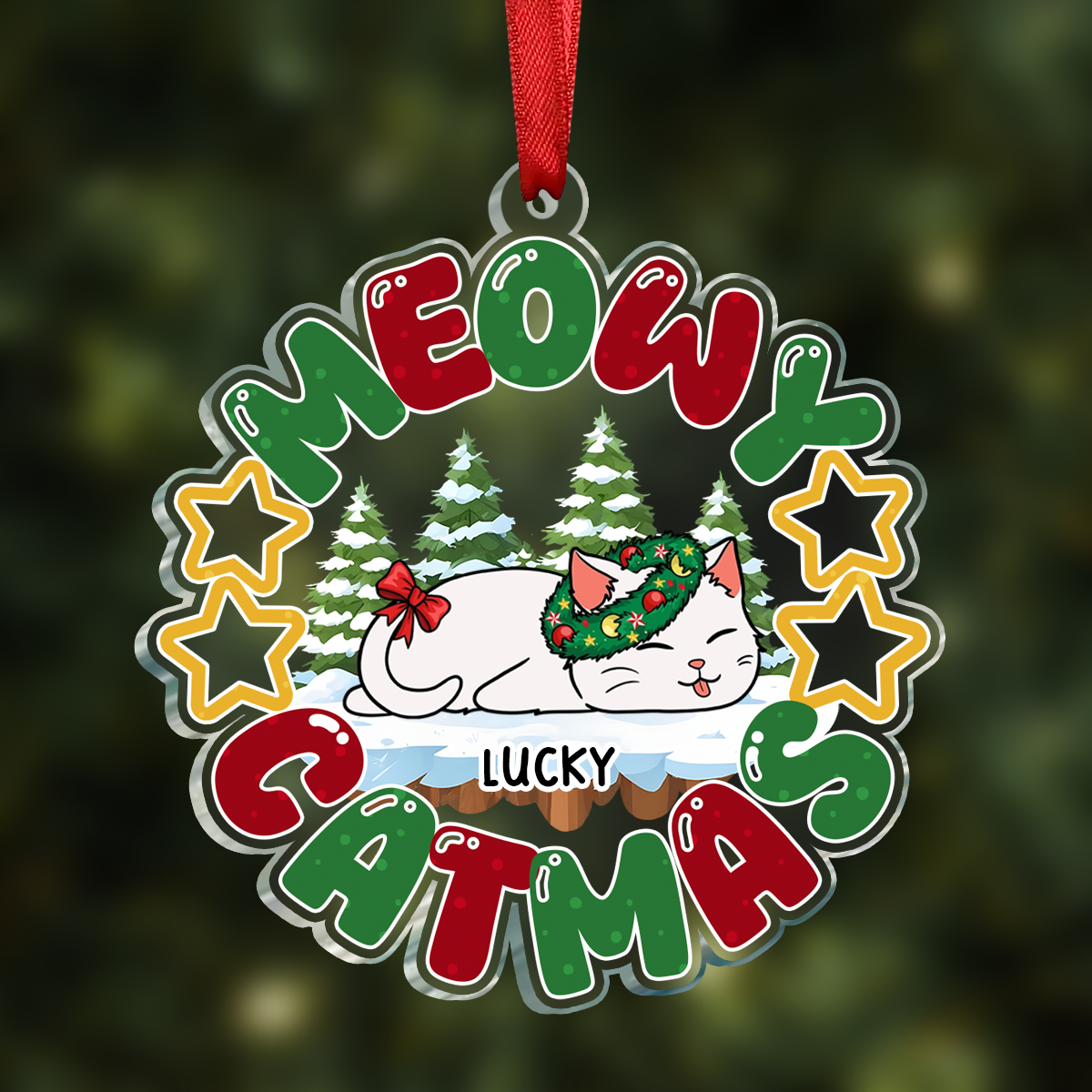 Meowy Catmas Lying Cat - Personalized Cutout Acrylic Ornament