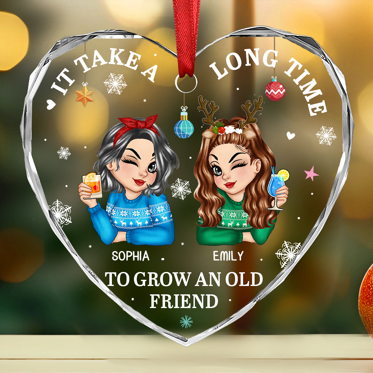 It Takes A Long Time To Grow An Old Friend Christmas - Personalized Heart Shaped Acrylic Ornament