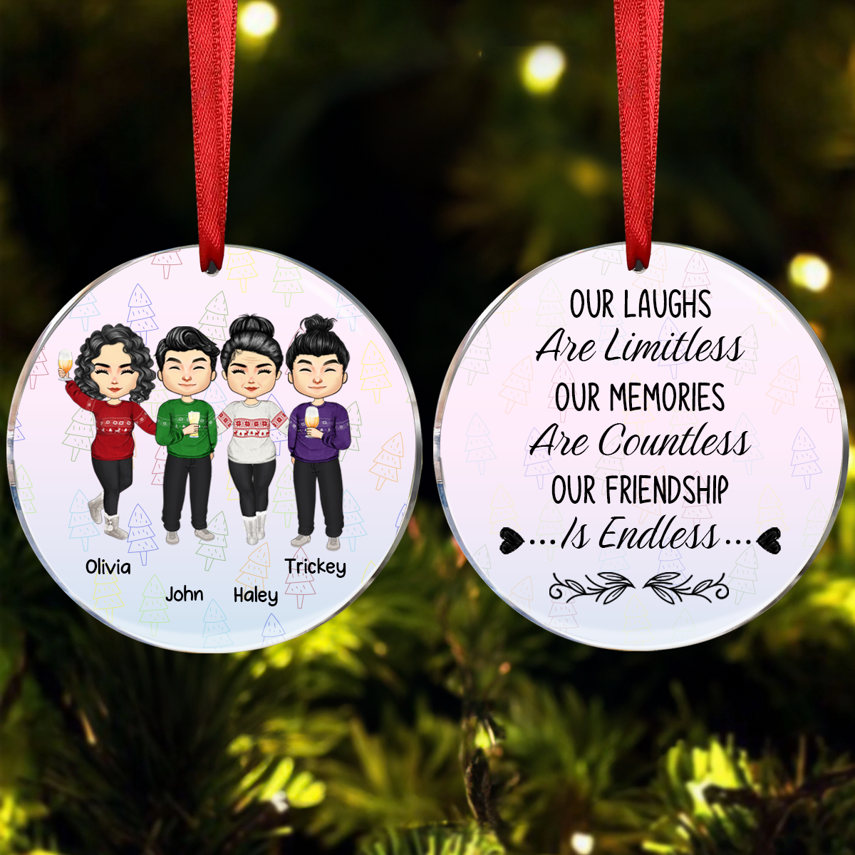 Our Laughs Are Limitless Our Memories Are Countless Personalized Christmas Friendship Ceramic Ornament, Christmas Gift For Best Friends, Coworkers