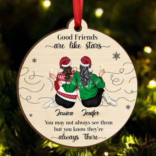 Friends Are Like Stars - Personalized Custom Shaped Wooden Ornament