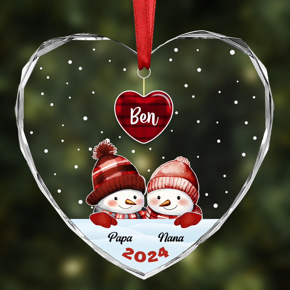 Papa Nana Snowman Christmas Grandparents - Personalized Heart Shaped Acrylic Ornament