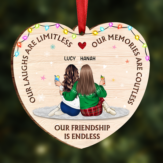 Our Laughs Are Limitless - Bestie Personalized Custom Ornament - Wood Custom Shaped - Christmas Gift For Best Friends, BFF, Sisters