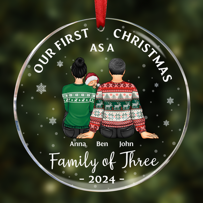 First Christmas As A Family Of Three New Parents - Personalized Circle  Ornament