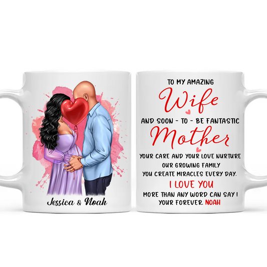 Personalized Valentine Pregnant Wife Mug, Kissing Couple, Expecting From Husband Gift, Mom To Be Vday Gift, Romantic Pregnancy Gift