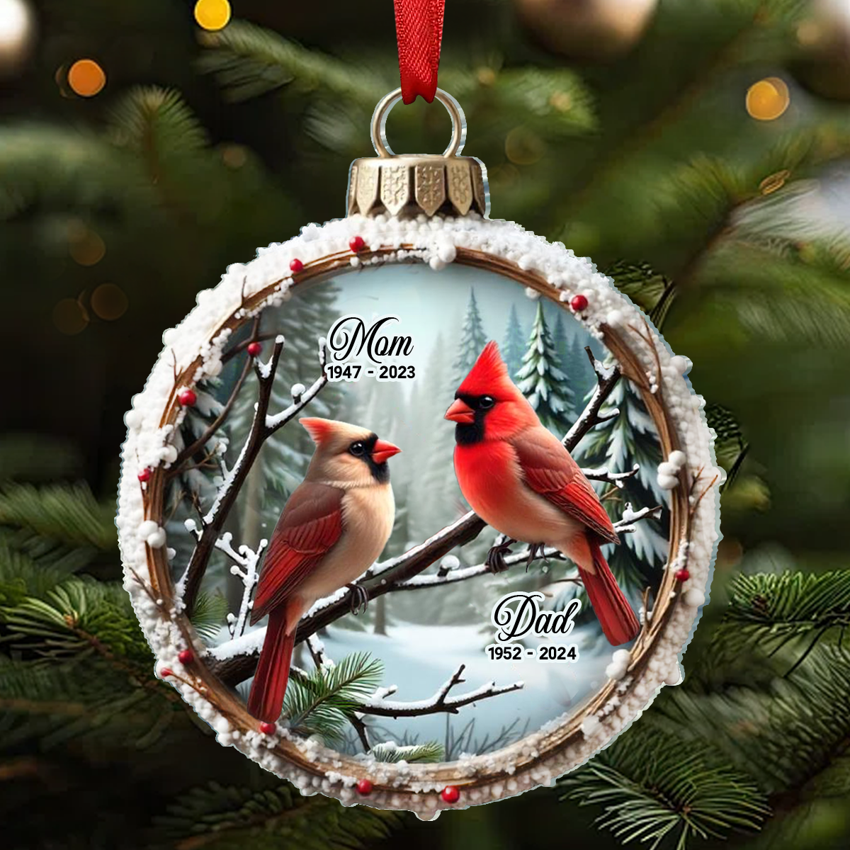 Winter Scene Memorial Cardinal Sympathy Gift Remembrance Keepsake 3D Effect Personalized Acrylic Ornament