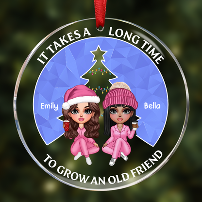 Pink Christmas Besties Sister Christmas Tree Personalized Acrylic Ornament