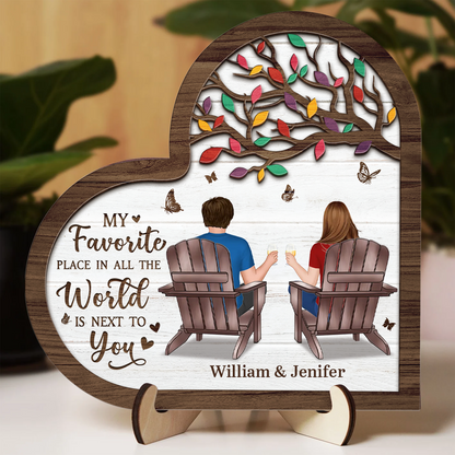 My Favourite Place In All The World - Gift For Couples - Personalized 2-Layered Wooden Plaque With Stand