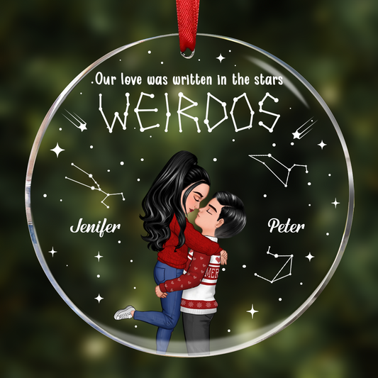 Christmas Couple Written In The Star - Personalized Circle Acrylic Ornament