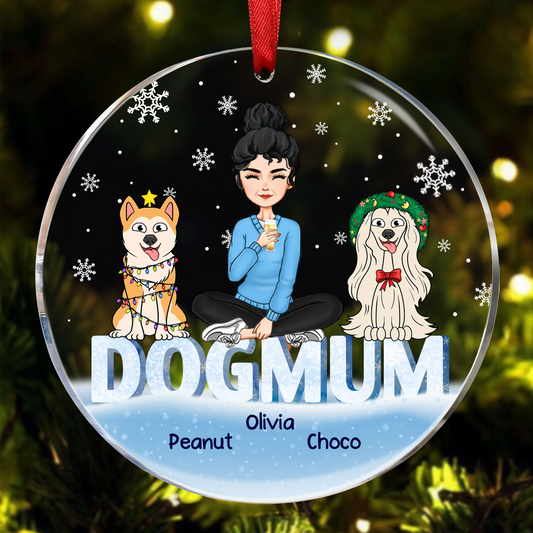 Christmas Dog Mom Cartoon Style - Personalized Circle Acrylic Ornament