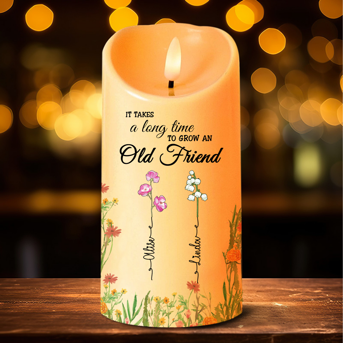 Birth Flower Grow An Old Friend - Personalized Flameless LED Candle