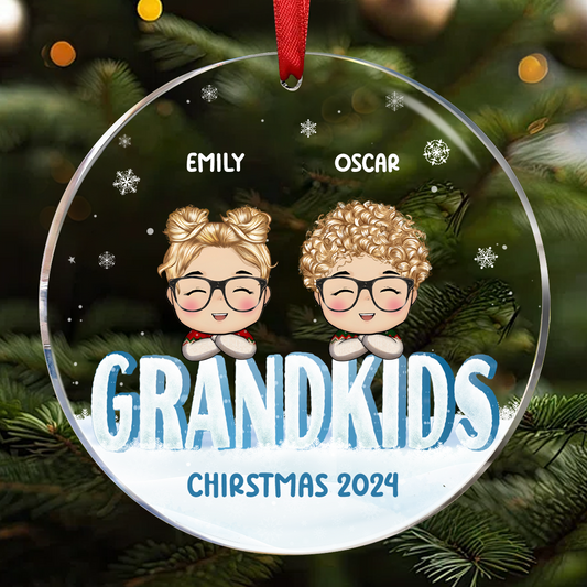 Nana Papa Grandkids Christmas Grandparents - Personalized Circle Acrylic Ornament