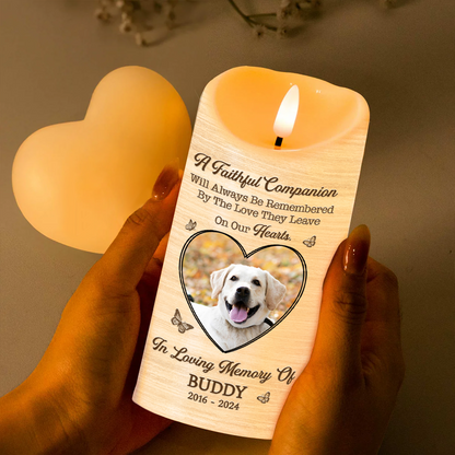 Custom Photo Memorial A Faithful Companion Dog Cat - Personalized Flameless LED Candle