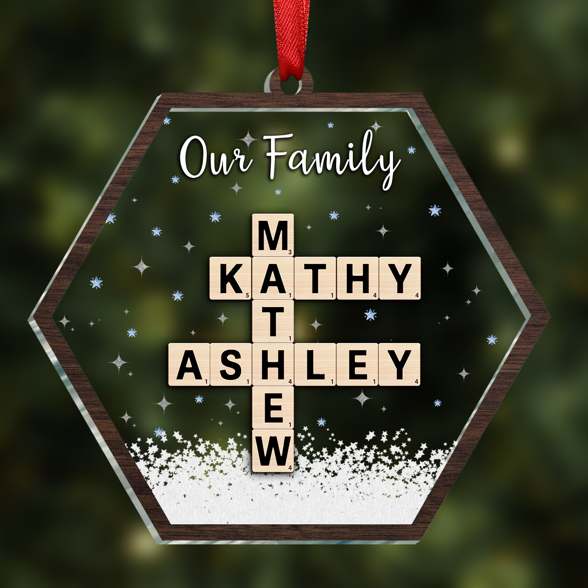 Family Crossword Puzzle Art Keepsake Christmas Personalized Acrylic Ornament