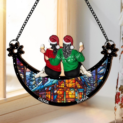 Besties Christmas Together - Personalized Window Hanging Suncatcher Ornament