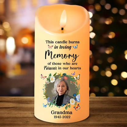 Custom Photo This Candle Burns In Loving Memory - Memorial Personalized Custom LED Candle - Christmas Gift, Sympathy Gift For Family Members