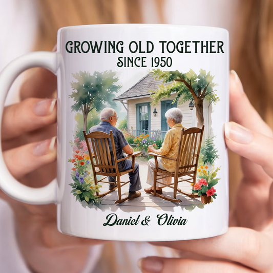 Couple Sitting On The Porch Growing Old Together Since Personalized Mug, Heartfelt Valentine's Day Gift For Couple, For Him, For Her, Husband, Wife