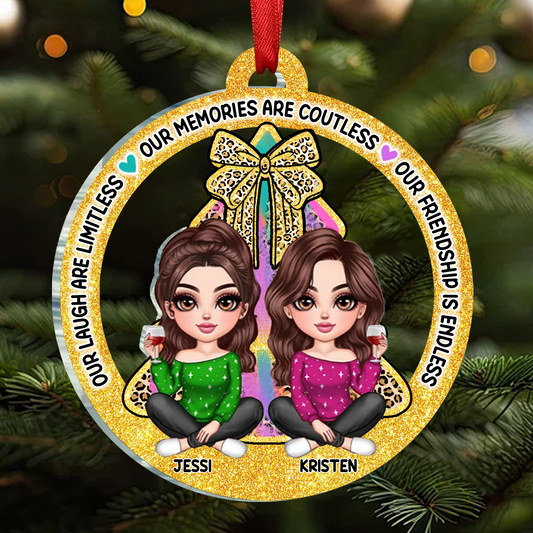 Colorful Christmas Tree Lovely Besties Personalized Acrylic Ornament, Christmas Gift For Best Friends