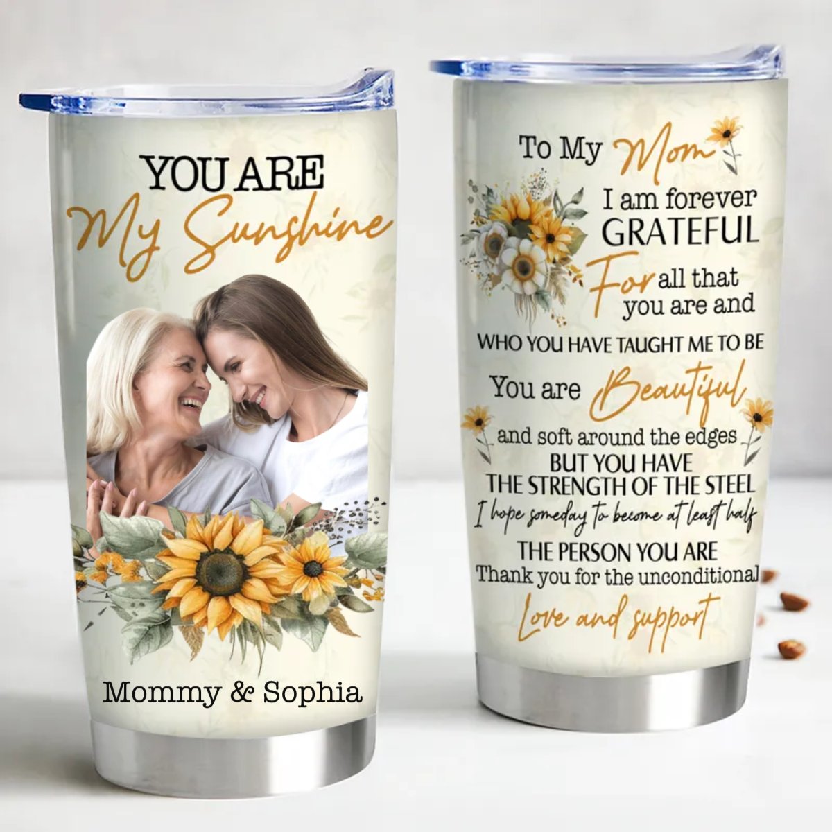 20oz Family - Mom You Are My Sunshine I Am Very Grateful - Personalized Tumbler - Makezbright Gifts