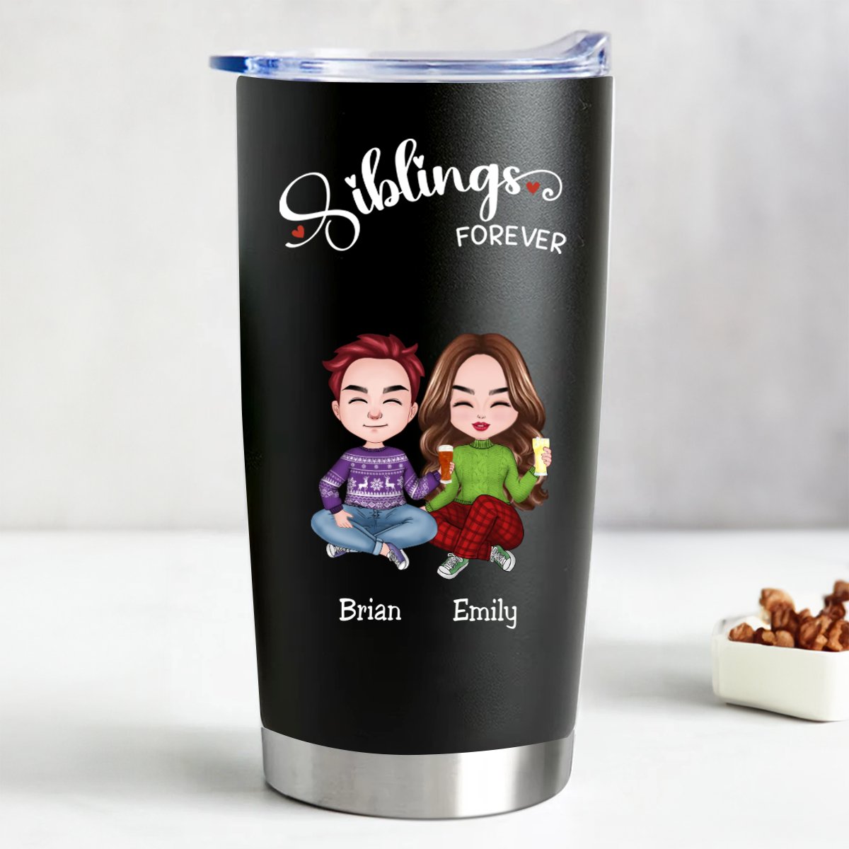 20oz Insulated Stainless Steel Tumbler - Siblings Forever (Z10) - Makezbright Gifts