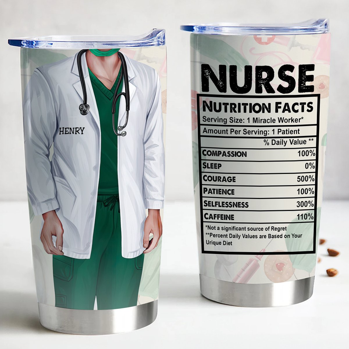 20oz Nurse Nutrition Facts - Customized Insulated Tumbler - Makezbright Gifts