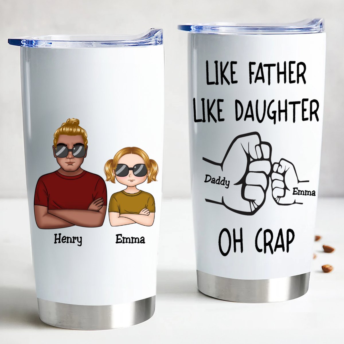 20oz Personalized Father - Daughter Fist Bump Insulated Tumbler - Makezbright Gifts