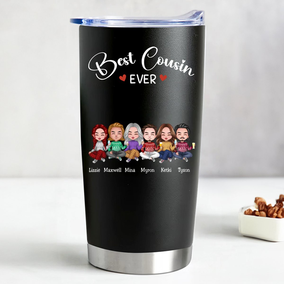 20oz Personalized Stainless Steel Tumbler - Best Cousin Ever (BL) - Makezbright Gifts