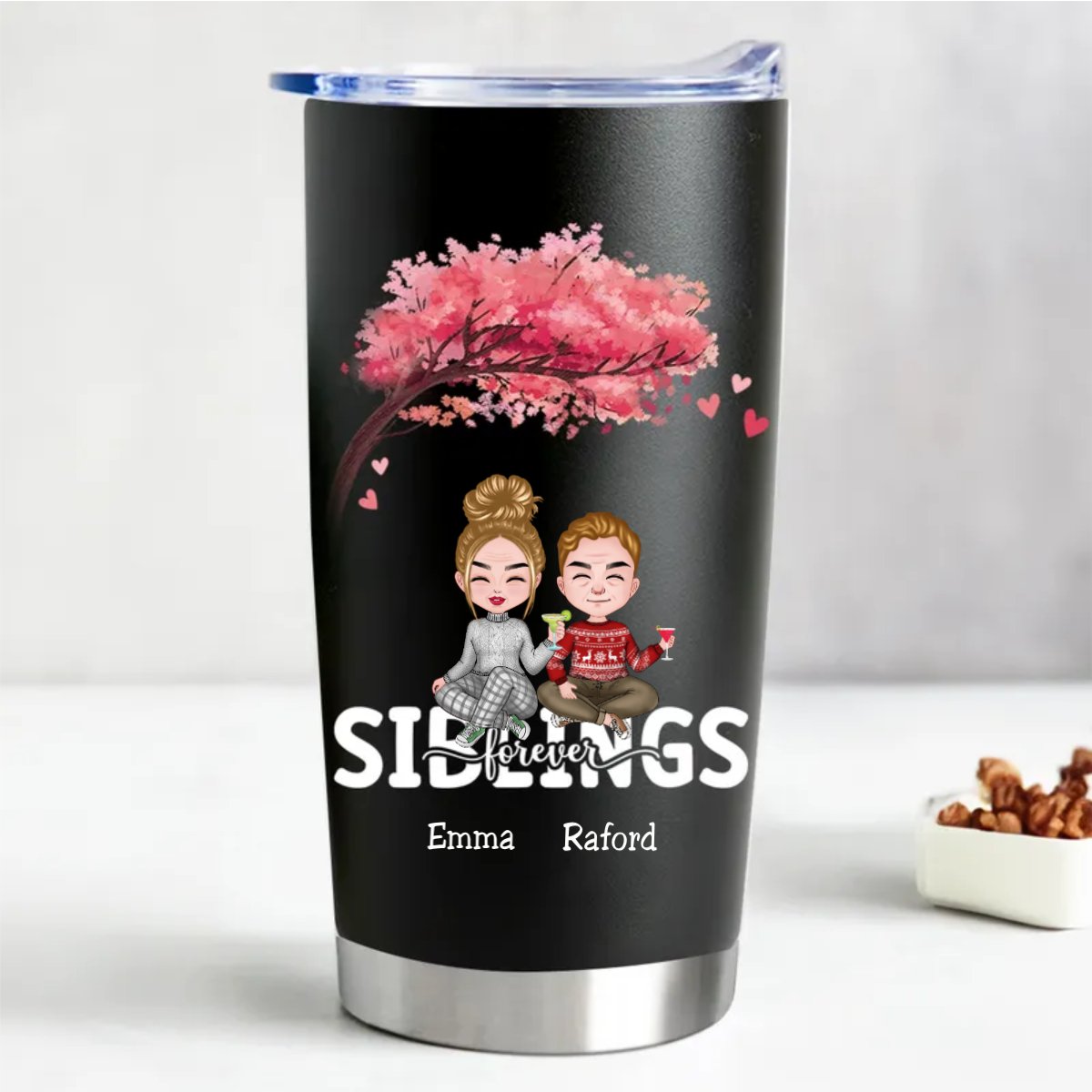 20oz Personalized Stainless Steel Tumbler for Siblings - Keeps Drinks Hot or Cold - Makezbright Gifts