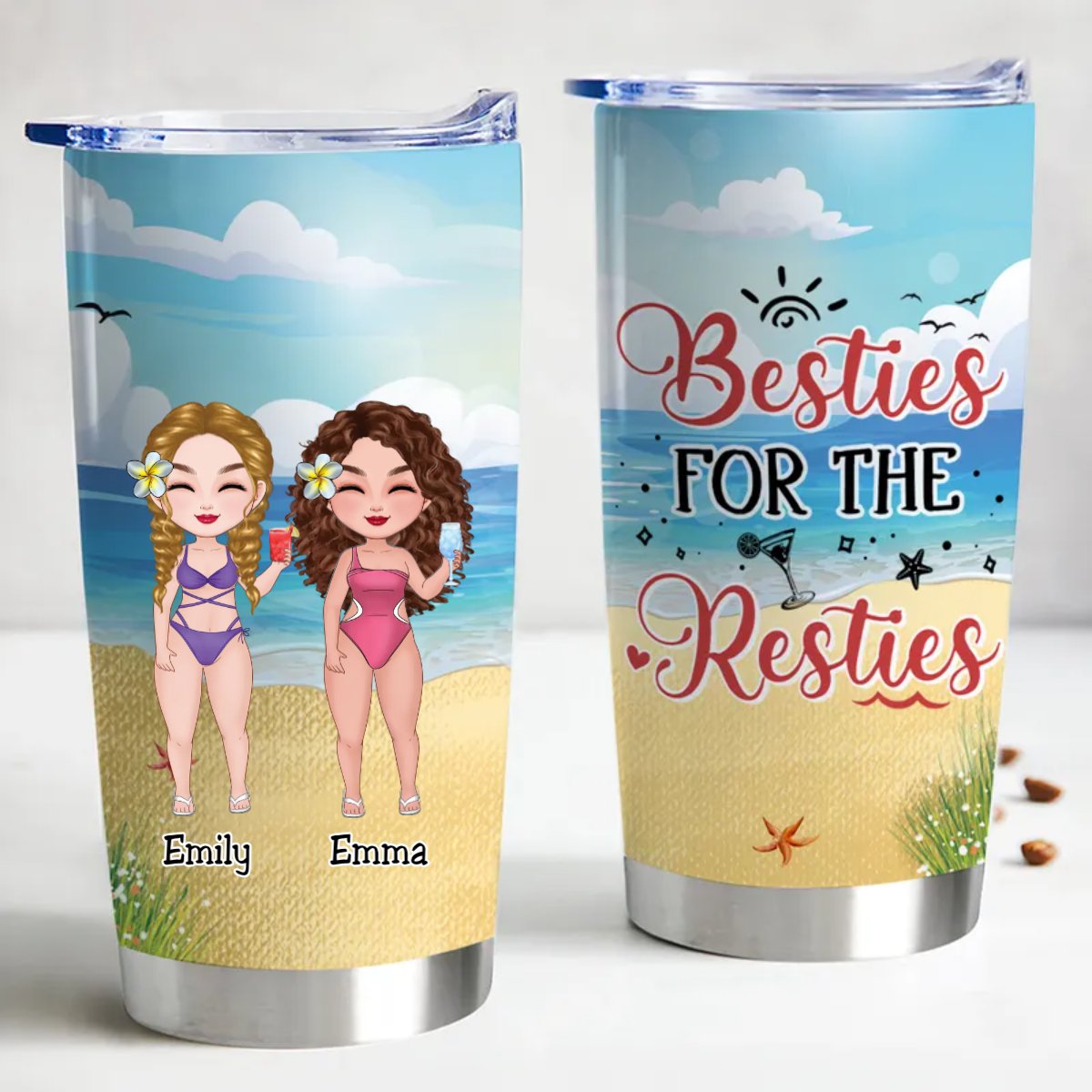 20oz Personalized Stainless Steel Tumbler - Sisters Forever Drinkware - Makezbright Gifts