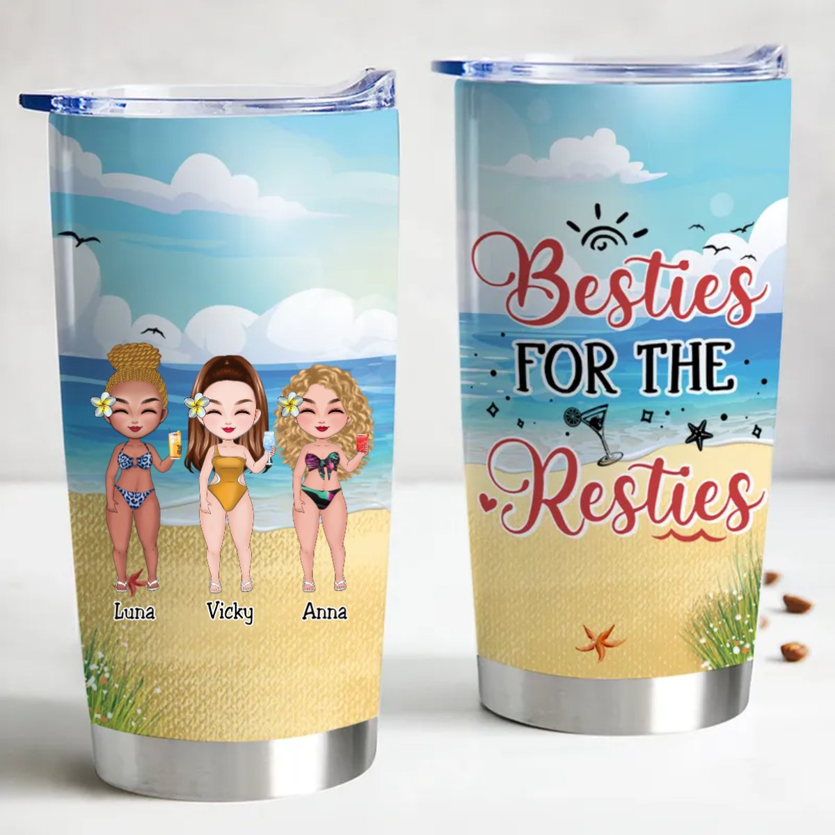 20oz Personalized Stainless Steel Tumbler - Sisters Forever Drinkware - Makezbright Gifts