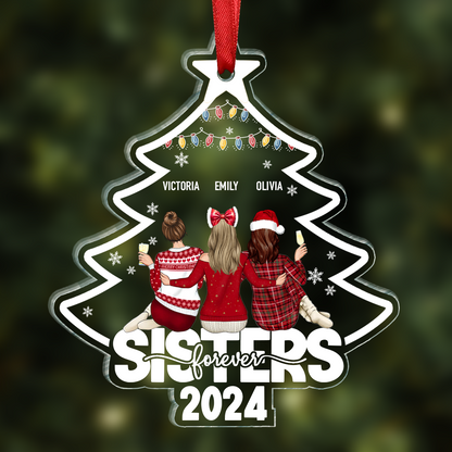 Besties Sisters Forever Christmas Tree - Personalized Custom Shaped Acrylic Ornament