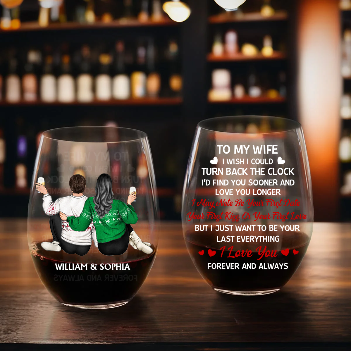 I Wish I Could Turn Back The Clock Anniversary Couple - Personalized Stemless Wine Glass