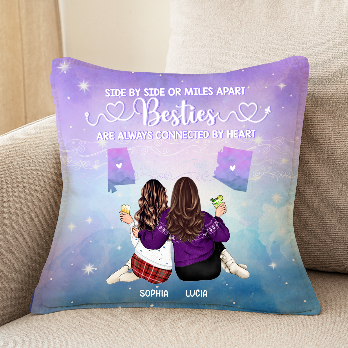 Sisters Besties Are Always Connected State - Personalized Pillow