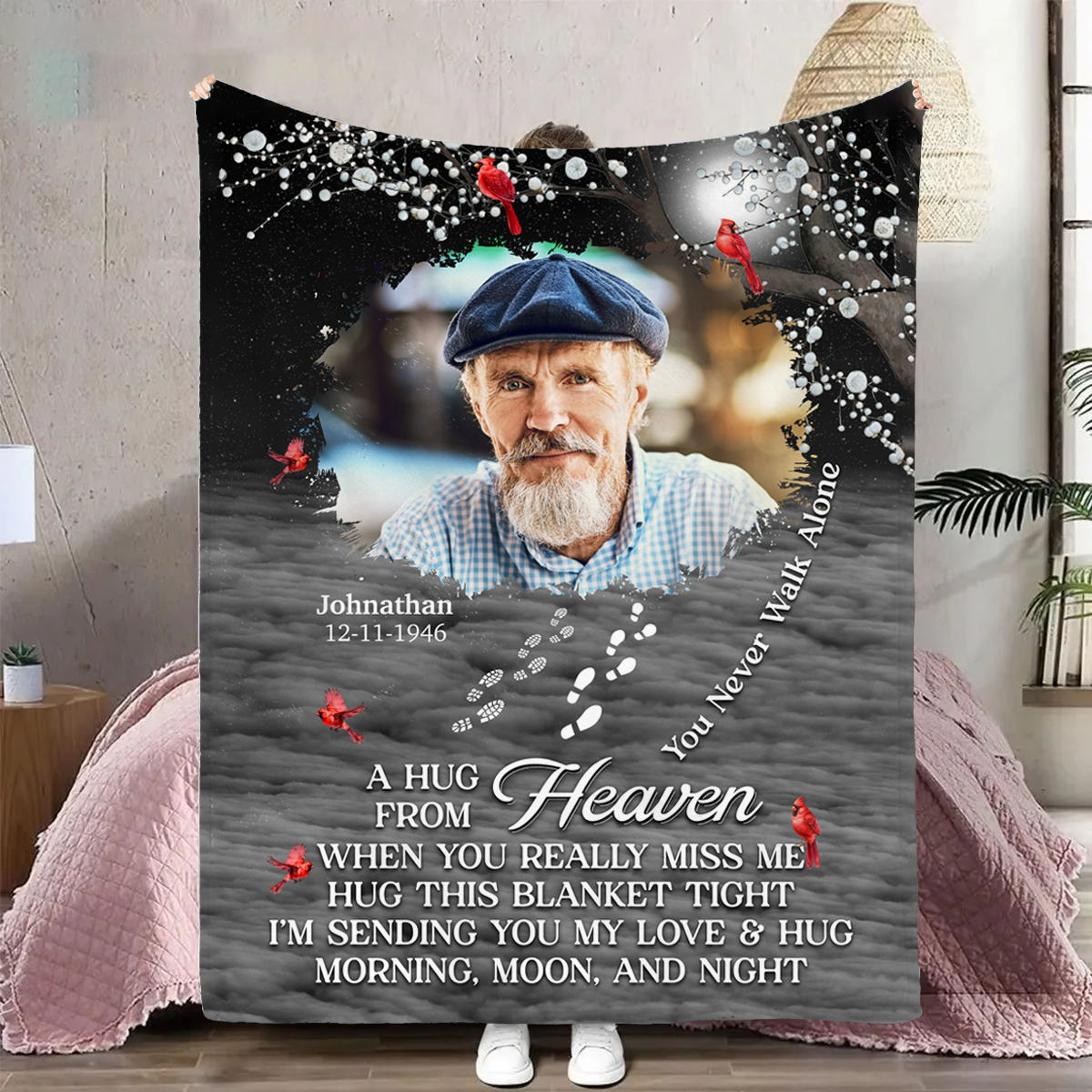 Custom Photo Memorial You Never Walk Alone - Personalized Fleece Blanket, Sherpa Blanket