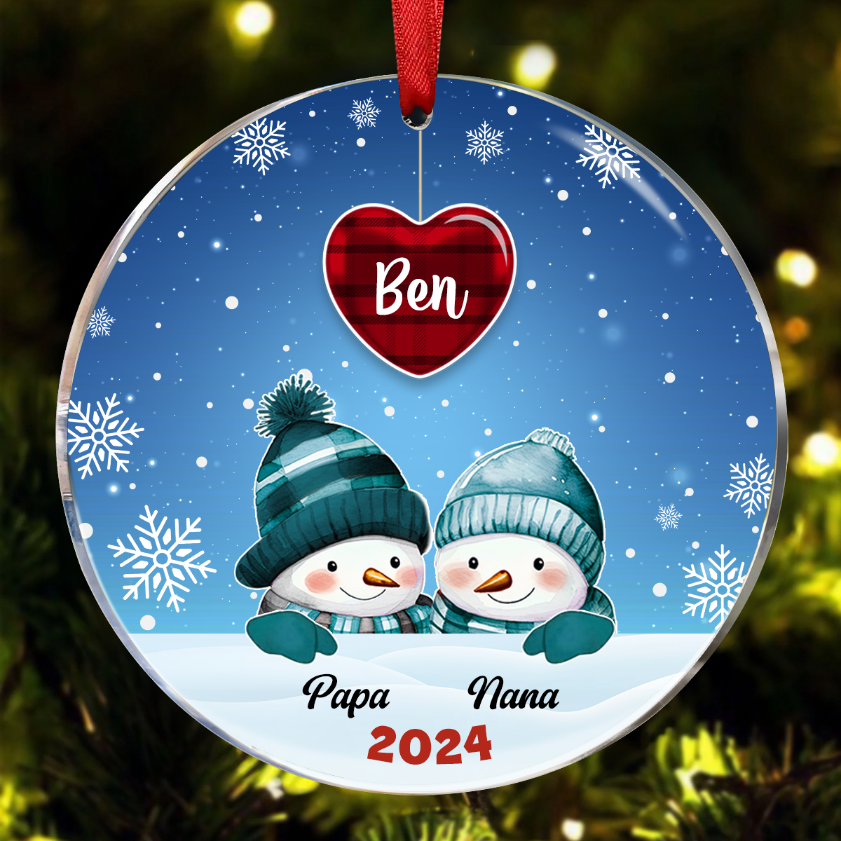 Papa Nana Snowman Christmas Grandparents - Personalized Circle Acrylic Ornament