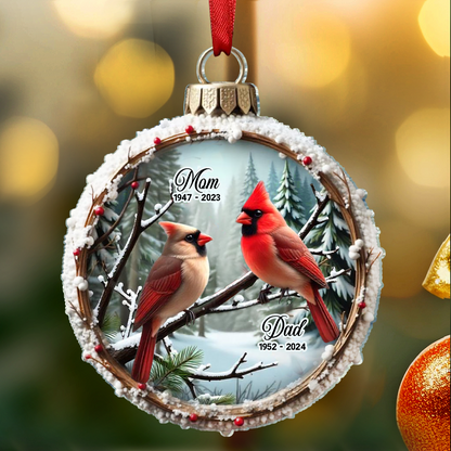 Winter Scene Memorial Cardinal Sympathy Gift Remembrance Keepsake 3D Effect Personalized Acrylic Ornament