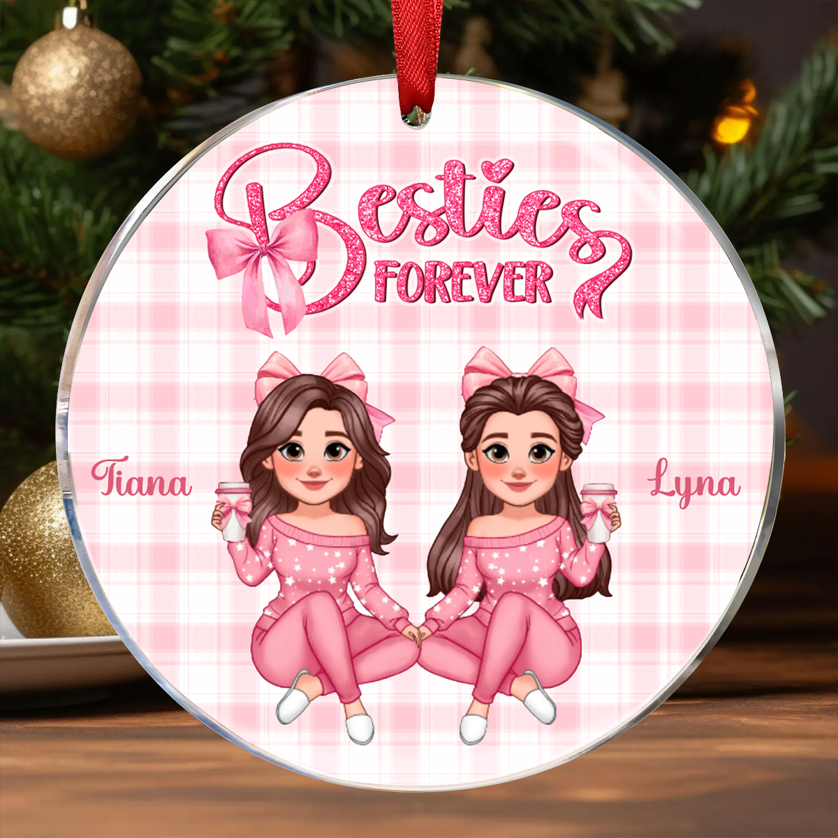 Coquette Besties Forever Christmas Personalized Acrylic Ornament