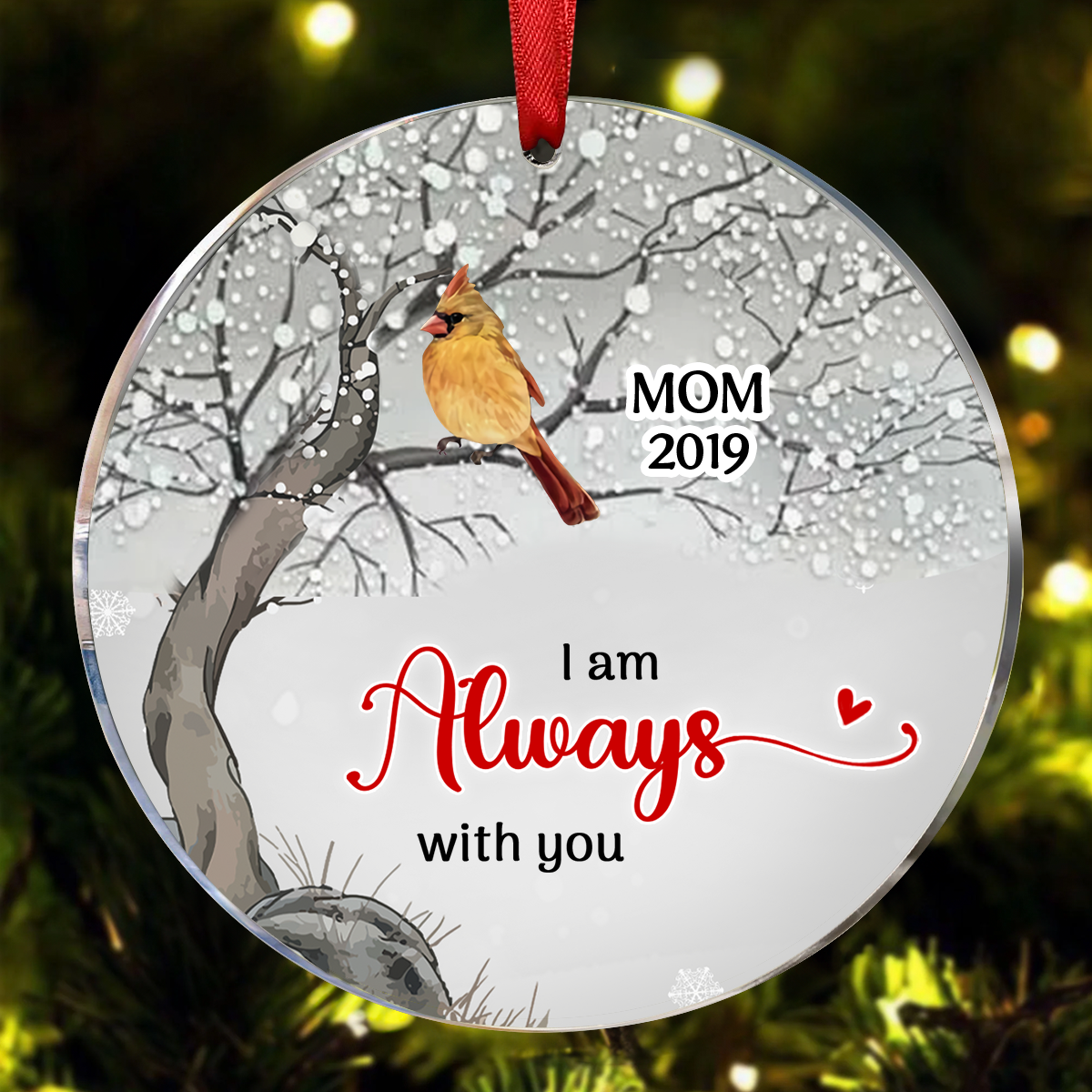 Cardinals Blossom Tree Dad Mom Memorial Personalized Circle Ornament