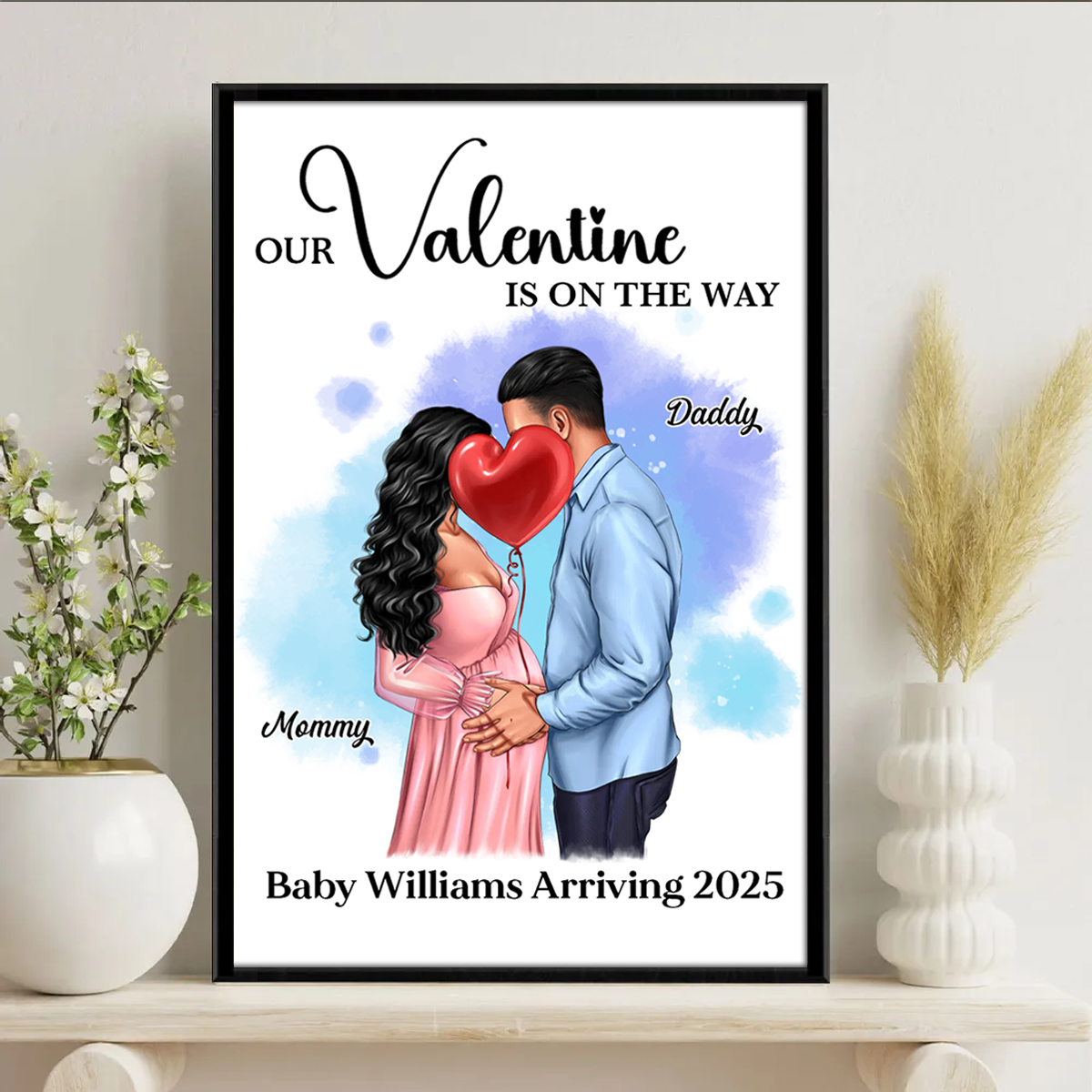 Kissing Couple, Expecting Parents, Pregnancy Couple Personalized Poster, Valentine's Day Gift, Pregnancy Announcement