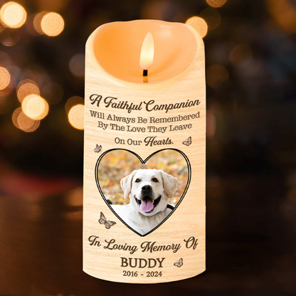 Custom Photo Memorial A Faithful Companion Dog Cat - Personalized Flameless LED Candle