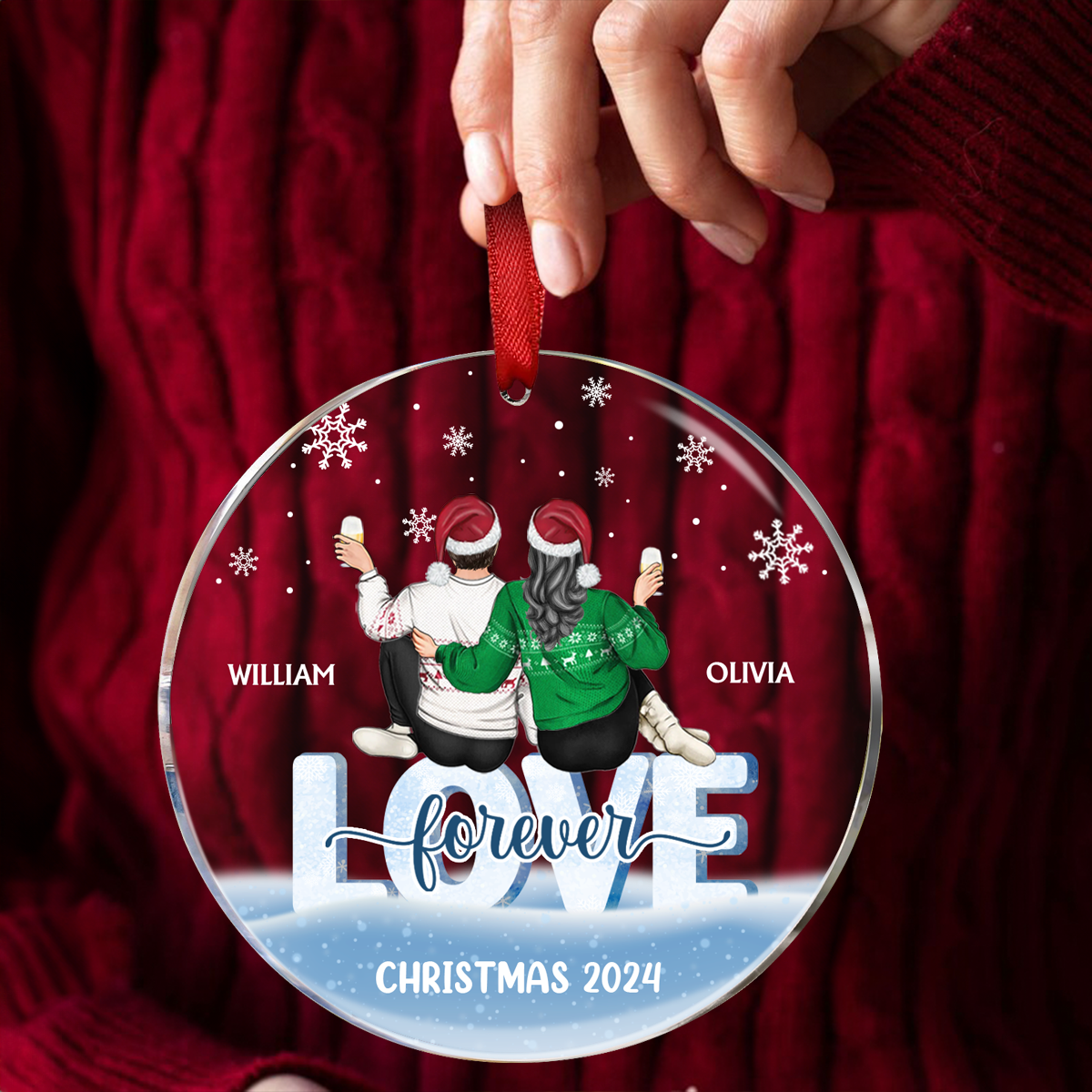 Love Forever Christmas Couple - Personalized Circle Acrylic Ornament