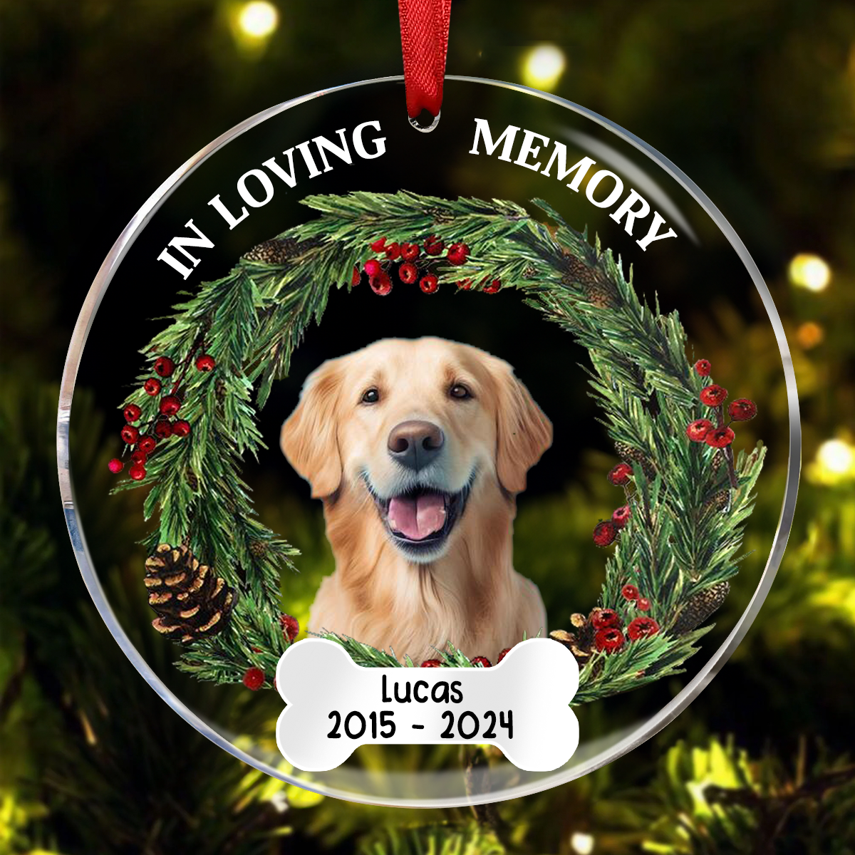 Custom Photo In Loving Memory - Christmas, Memorial Gift For Family, Pet Lovers - Personalized Circle Acrylic Ornament